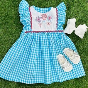 NWT fireworks dress embroidered smocked gingham avignon usa 4th of july toddler